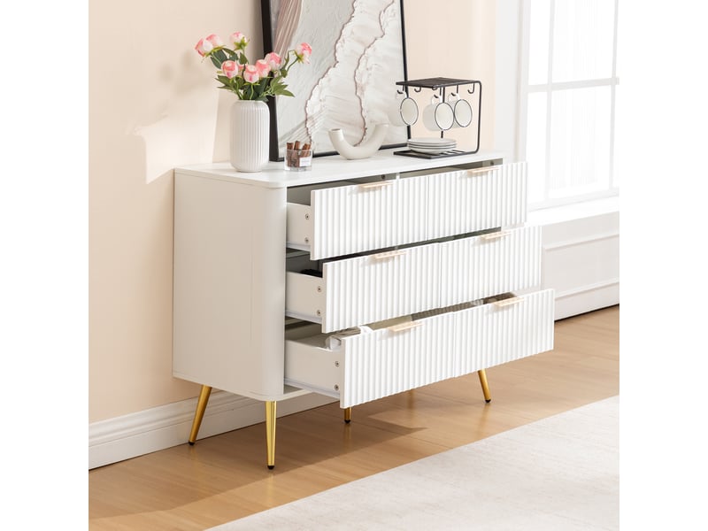  Commode 6 tiroirs à fermeture douce avec fixation murale pour chambre en mdf blanc, pieds 20 cm  - Conforama C