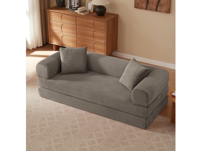  Canapé convertible 195x89x59 cm, 3 places, modulable, dossier inclinable, taupe, pour salon ou chambre  - Conforama E