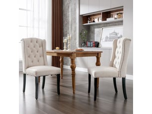 Chaises de salle à manger - ensemble de 6 - velours beige - pieds en chêne - détails argentés