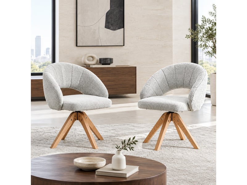  Chaise de salle à manger lot de 2 pivotante 360°  - dossier enveloppant velours structuré gris clair bois  - Conforama C