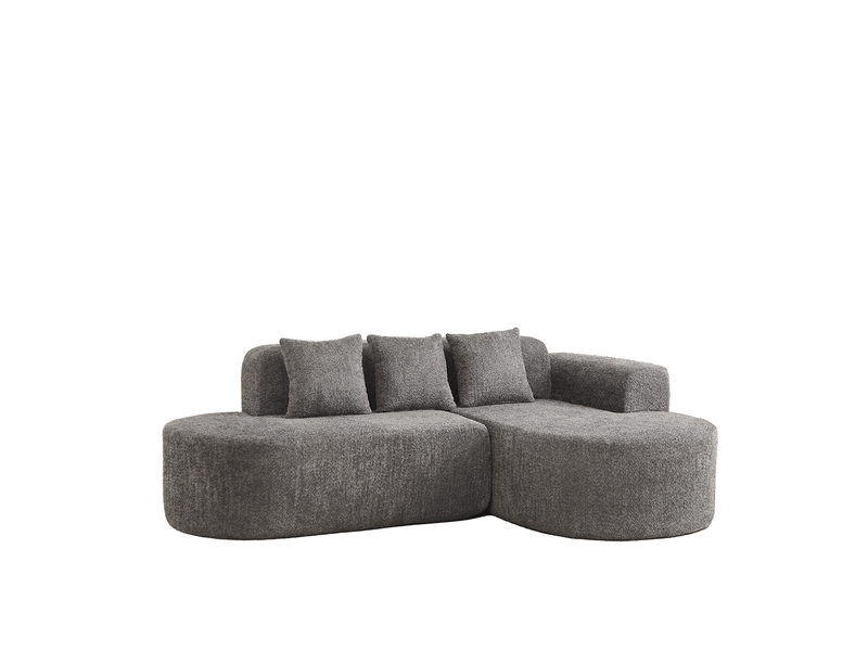  Canapé d'angle 3 places 222x157x73 cm gris anthracite en chenille, chaise longue à droite, 3 coussins  - Conforama D