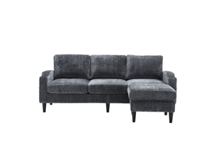 Canapé 4 places avec pouf gris contemporain - rangement, chenille douce, porte-gobelets