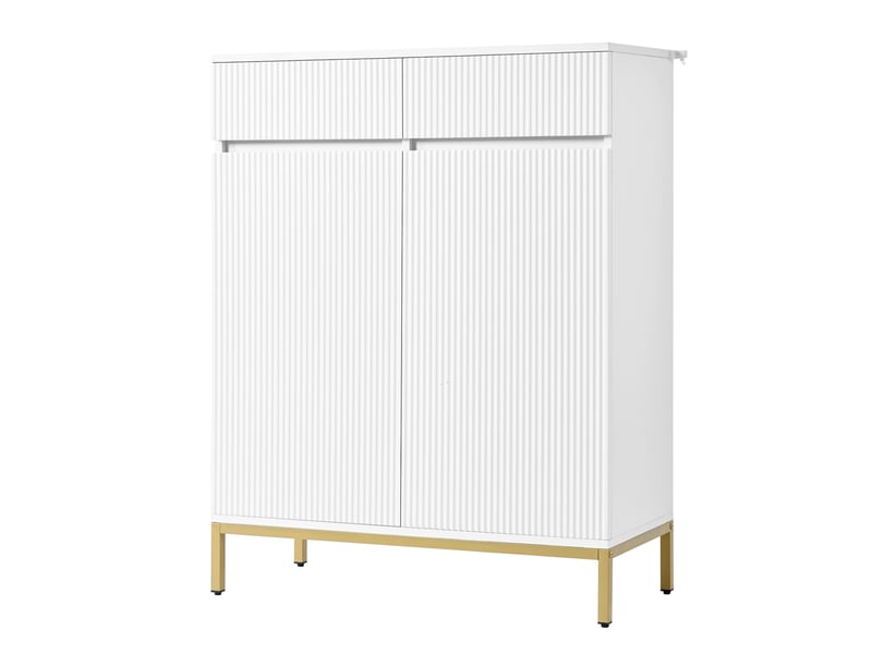  Meuble à chaussures 80x35x103 cm – blanc – 2 tiroirs, 2 portes, led intégrée et étagères réglables  - Conforama D