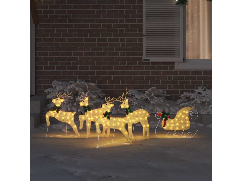 Lot de 5 rennes led, éclairage de noël, décoration de noël doré 43 x 18 x 66 cm tissu cf62091 - Conforama C