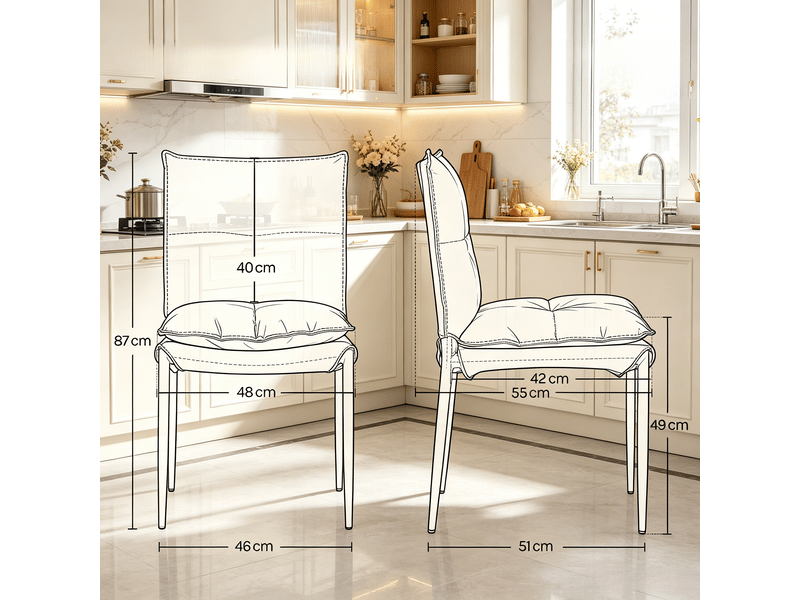 Lot de 4 chaises de salle à manger avec dossier ergonomique  - piètement métal, simili cuir effet noir  - Conforama D