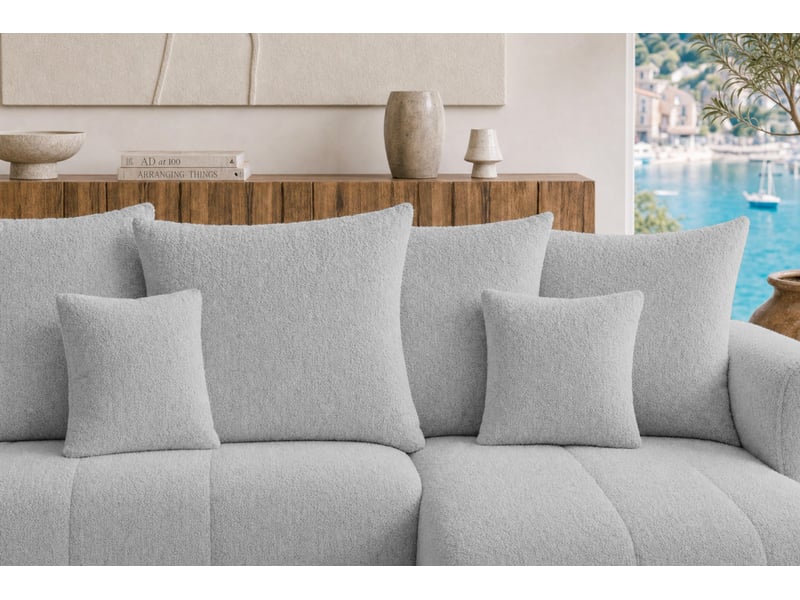 Cassis - canapé d'angle convertible tissu chenille 3 places gris clair - Conforama E
