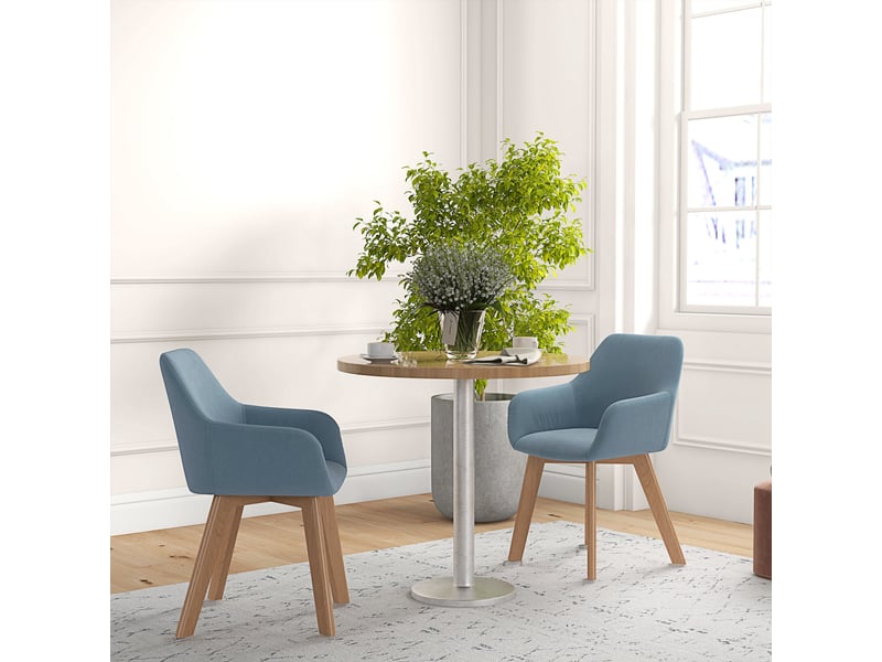  Lot de 2 chaises de salle à manger fauteuil assise rembourrée en tissu effet velours pieds en bois, bleu  - Conforama D