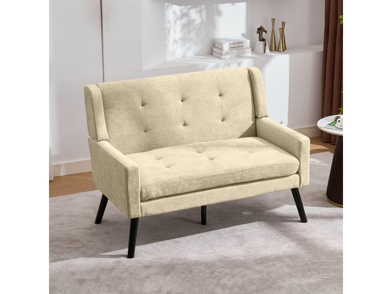 Lot de 2 fauteuils club (simple et double) – beige, tissu, mousse haute densité, pieds bois massif BES-CD-010-MBE3 - Conforama E