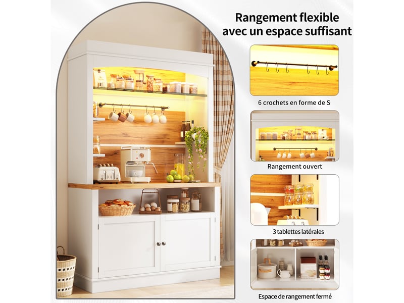  Lot de 2 buffets hauts, hauteur de 184 cm, avec led et étagère, blanc (sans matelas).  - Conforama D
