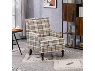 Fauteuil d'appoint 69x69x89 cm, dossier rayé, confort, structure bois, pour salon, coton et lin, couleur marron, blanc
