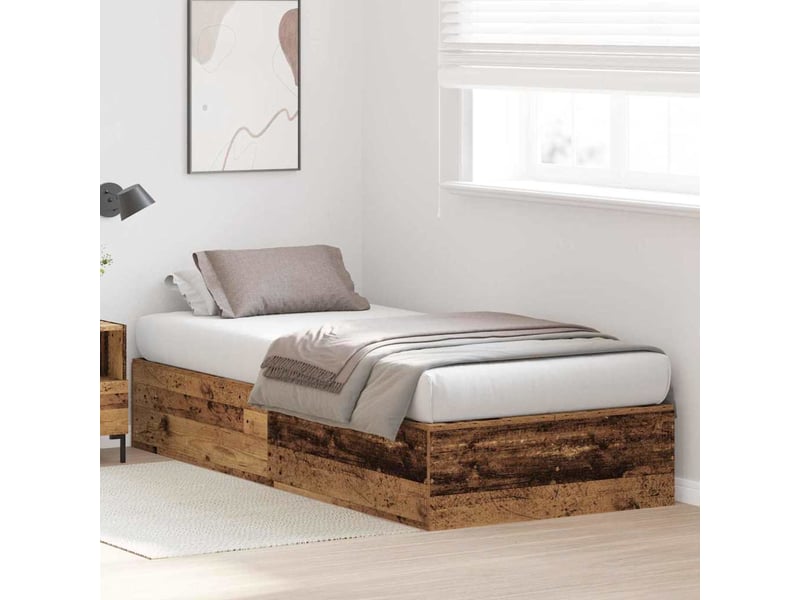  Lit simple- lit adulte -  cadre de lit avec rangement avec porte bois ancien 100 x 200 cm  - Conforama C