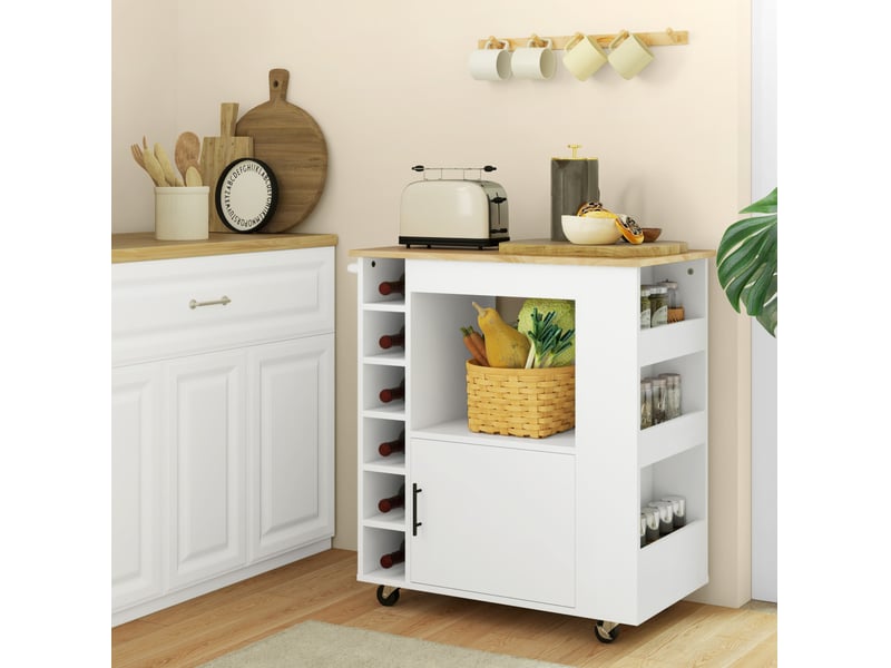  Chariot de cuisine servierwagen avec plateau de travail, étagères, rayons à vin, placard, charnières soft-close, poignée, îlot de cuisine pour bureau, 83x40x83cm, chêne  - Conforama B