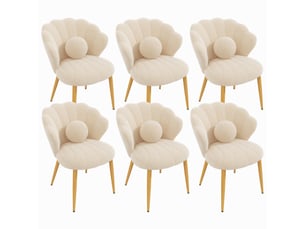 Lot de 6 chaises de salle à manger 60x62.5x83cm, forme coquillage, dossier enveloppant, assise rembourrée, pieds métal doré, tissu bouclette,beige