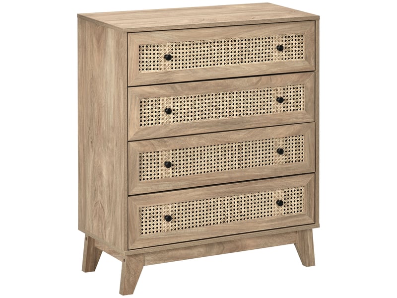  Commode 4 tiroirs meuble de rangement cannage en rotin aspect bois clair 80 x 35 x 95 cm  - Conforama A