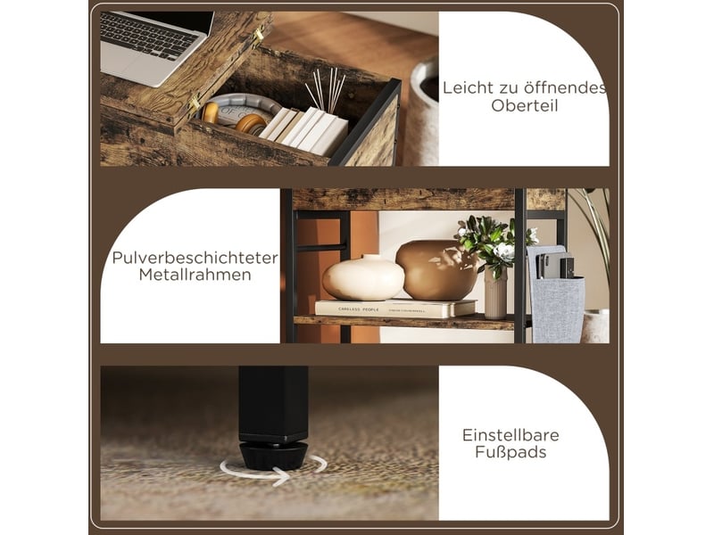  Console avec 2 étagères, prises secteur, ports usb et rangement, pour chambre et salon, 60 × 29,8 × 58,5 cm  - Conforama E