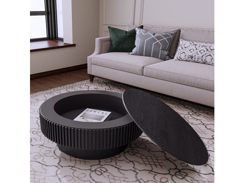  Table basse ronde 75x75x35 cm avec rangement bois et mdf noir  - Conforama D