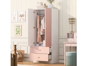 Armoire 2 porte(s) battante  2 tiroir(s) <strong>OKWISH</strong> <strong></strong> coloris rose largeur 70 cm