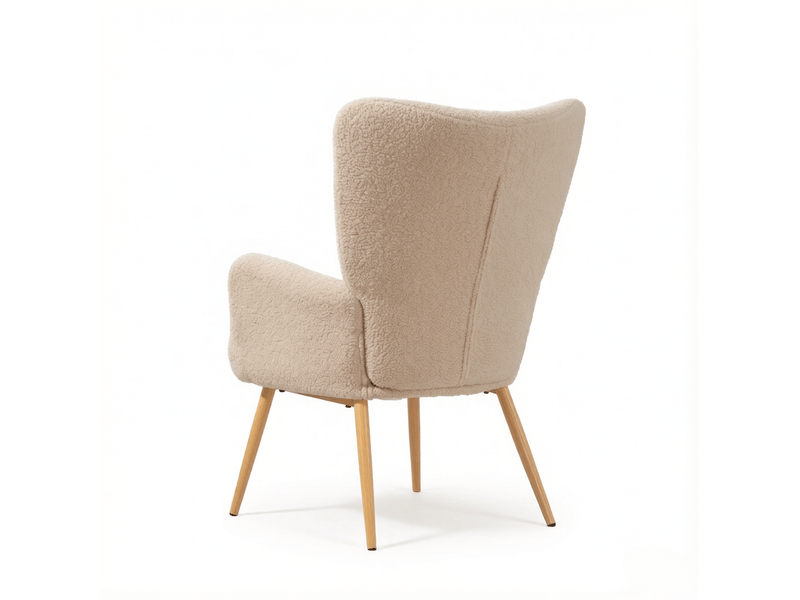 Fauteuil lounge à dossier haut avec accoudoirs intégrés et soutien ergonomique, en polyester beige, 71 × 74 × 97,5 cm - Conforama E