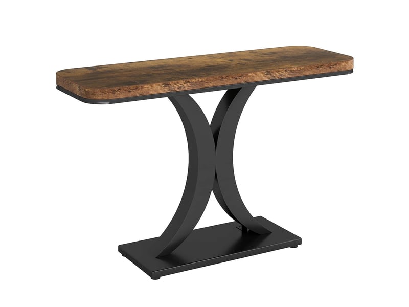 Table console d'entrée en bois et métal marron rustique et noir 100x29,5x82,5 cm  - Conforama A