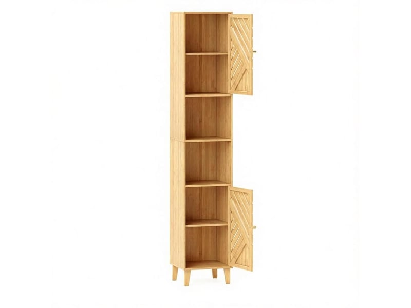  Armoire d’angle moderne haute avec portes décoratives, rangement étroit et élégant blanc  - Conforama D