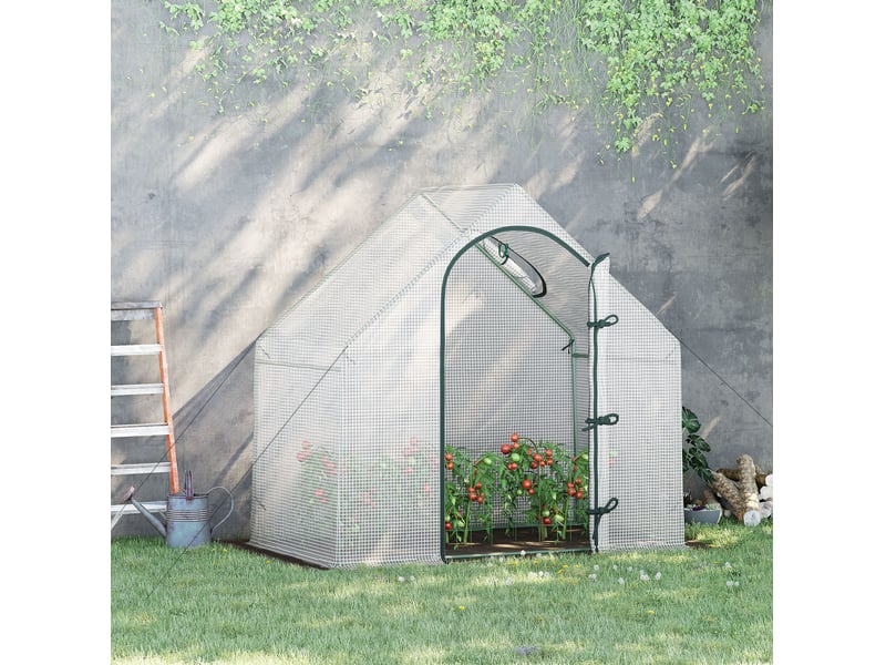  Serre de jardin 180 x 100 x 168 cm – blanche – porte enroulable, fenêtre haute et ancrages inclus  - Conforama B