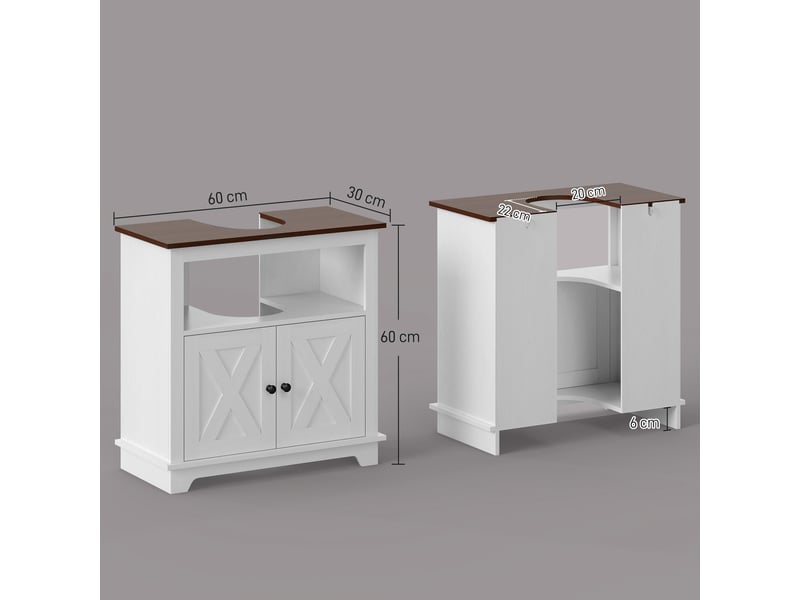  Meuble sous-lavabo en bois, meuble de salle de bain sur pied, meuble sous-lavabo à 2 portes, 60 x 30 x 60 cm, blanc  - Conforama E