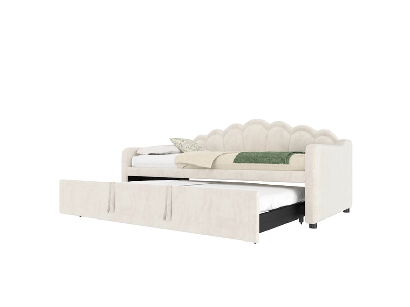 Lit évolutif en velours 90x200 à 180x200 cm avec lit gigogne et éclairage led – sans matelas - Conforama E