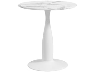 Table de salle à manger ronde, acier thermolaqué, mdf mélaminé, pieds antidérapants, 70 x 74 cm, blanche