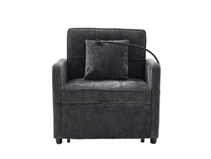 Fauteuil-lit 2-en-1 gris en chenille avec coussin, tablette et rangements