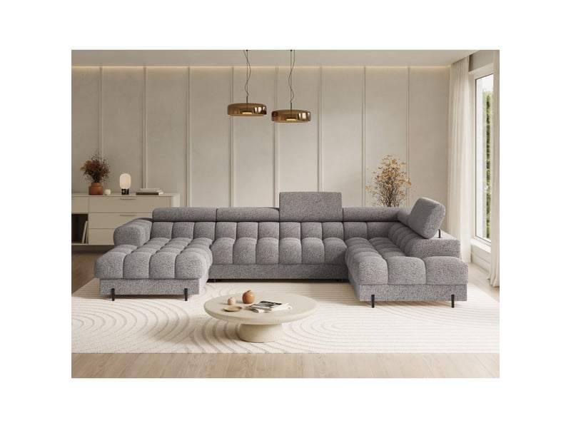  Canapé panoramique convertible gris chiné angle droit feraria 358x93x202cm  - Conforama E