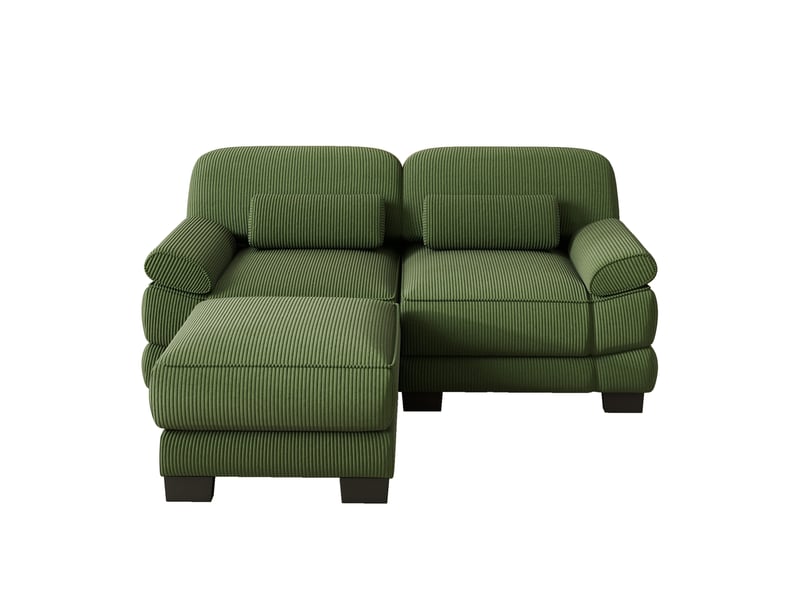  Canapé d'angle modulable 2 places en velours côtelé vert, avec pouf, assise profonde, coussin lombaire, 194×161×94 cm  - Conforama A