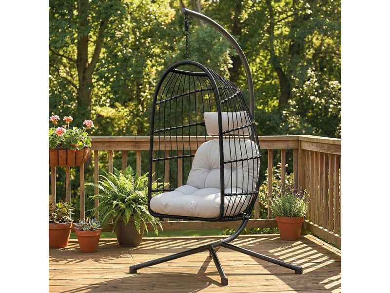  Fauteuil œuf suspendu pliable avec support coussin, 101x105x196cm gris  - Conforama D