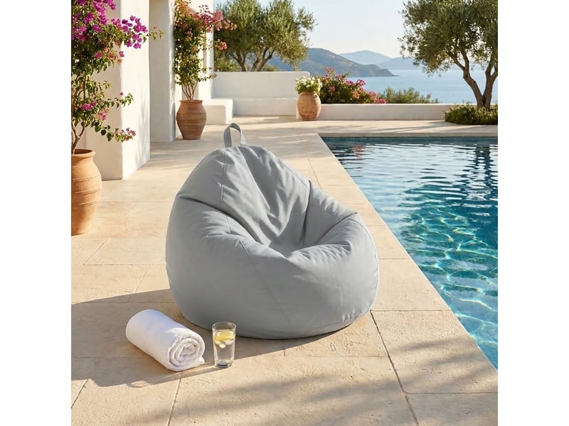 Pouf poire xl 110x120 gris galet - déhoussable & imperméable (garni billes) - Conforama B