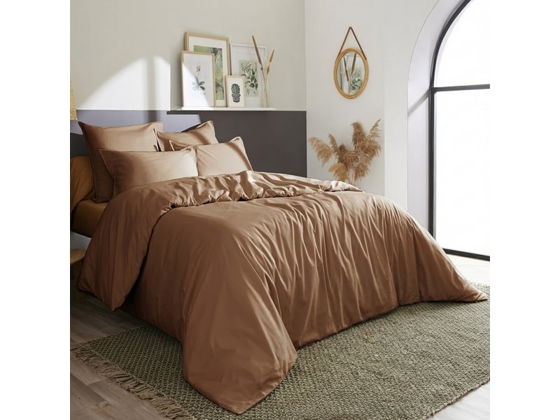  Housse de couette 140x200 cm percale de coton havane PD25272 - Conforama B