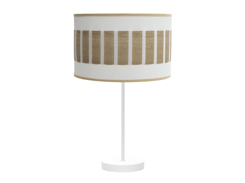  Fabrilamp ivanna grande lampe à poser blanc effet bois clair, abat-jour cylindrique textile, 1 x e27, 62 cm 188471185 - Conforama A