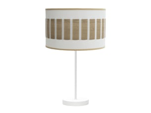 Fabrilamp ivanna grande lampe à poser blanc effet bois clair, abat-jour cylindrique textile, 1 x e27, 62 cm