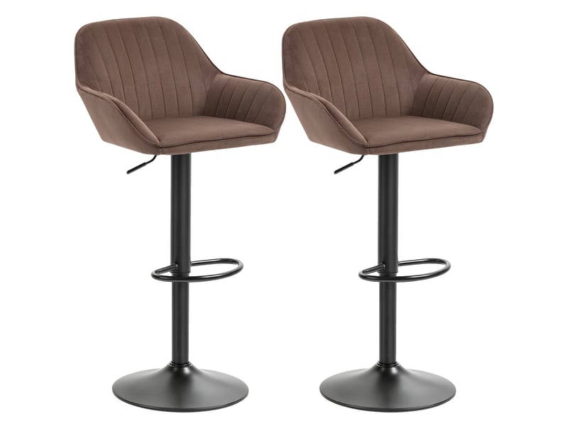  Lot de 2 tabourets de bar pivotants, hauteur réglable de 62 à 83 cm, revêtement en velours, dossier et repose-pieds, marron  - Conforama B