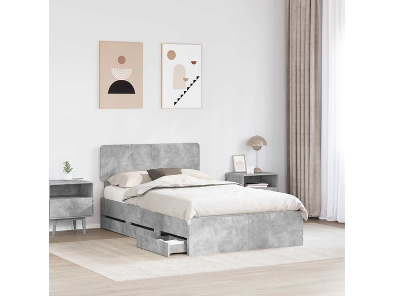 Lit double- lit adulte - cadre de lit gris béton 135 x 190 cm bois d’ingénierie - Conforama B