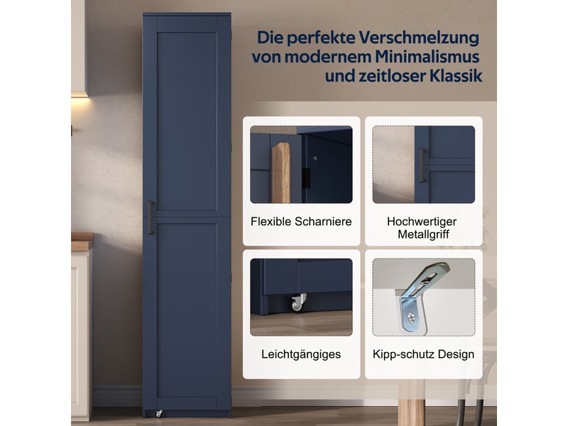  Armoire de cuisine haute, meuble de rangement bleu 40x40x183cm. Sans matelas inclus.  - Conforama C