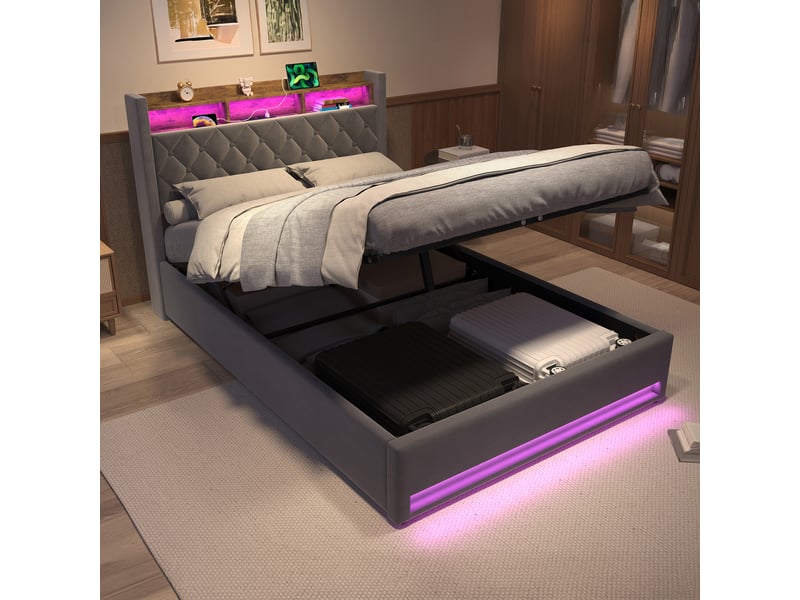  Lit rembourré en velours gris foncé 140 x 190 cm  - Conforama C