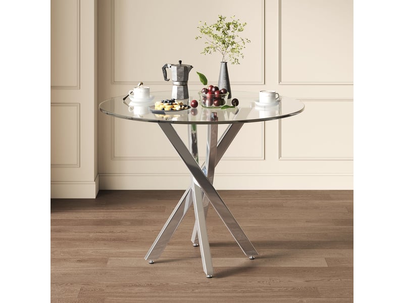  Table à manger 80 cm, plateau verre trempé table salle à manger, pieds métal robuste, design moderne épuré  - Conforama B