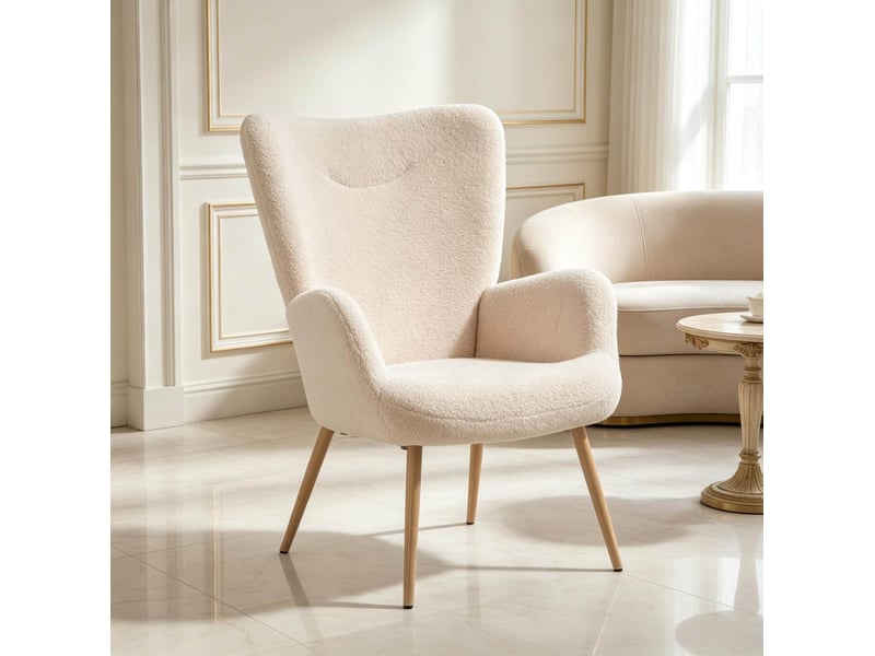  Fauteuil lounge à dossier haut avec accoudoirs intégrés et soutien ergonomique, en polyester beige, 71 × 74 × 97,5 cm  - Conforama B