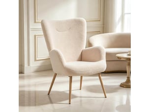 Fauteuil lounge à dossier haut avec accoudoirs intégrés et soutien ergonomique, en polyester beige, 71 × 74 × 97,5 cm