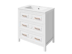 Meuble sous-vasque sur pied avec vasque céramique 3 tiroirs blanc 76.5x47x82 cm
