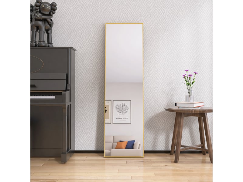 Miroir sur pied - 140 x 40 cm - or - miroir plein pied rectangulaire en verre trempé, cadre en alliage d'aluminium, design moderne - Conforama E