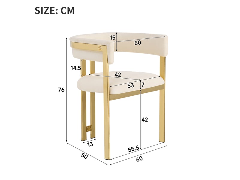  Lot de 6 chaises de salle à manger beige et or en chenille pieds dorés dossier haut confortables  - Conforama C
