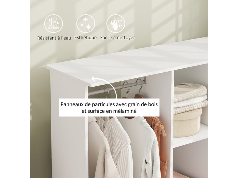  Armoire penderie meuble de rangement mobile 6 roulettes en bois blanc 120 x 40 x 128 cm  - Conforama A