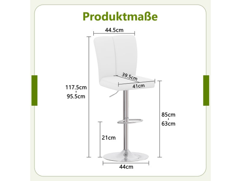 Tabourets de bar réglables 2 pièces - rotation 360° - cuir pu hydrofuge argent et blanc - pour îlot de cuisine  - Conforama C