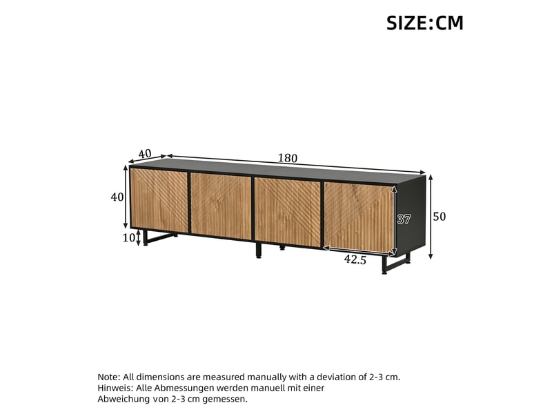  Meuble tv avec 4 portes et 4 niches de rangement, design symétrique effet rainuré, pour salon, 180 × 40 × 50 cm  - Conforama D
