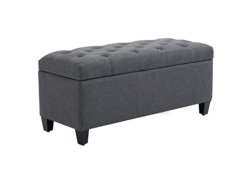  Banc de rangement gris foncé 100x40x44 cm en polyester aspect lin et bois d’hévéa  - Conforama A